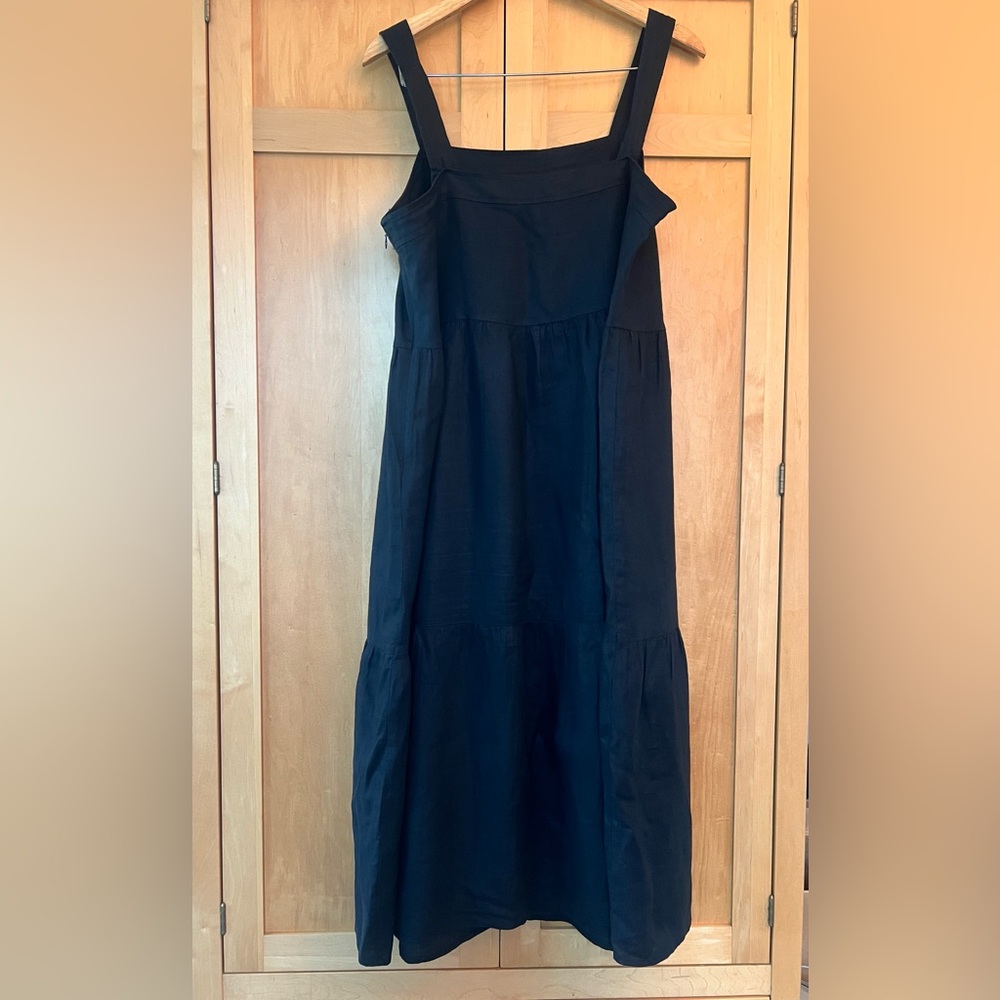 Eileen Fisher Black Linen Sleeveless Tiered Midi Dress - Picture 8 of 8